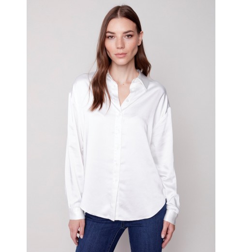 Solid Gutsy Satin Shirt - Ecru