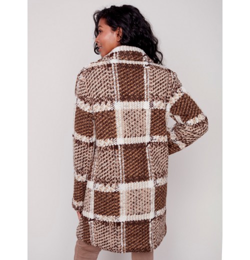 Straight Cut Bouclé Knit Coat - Powder