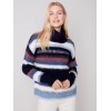 Striped Cowl Neck Sweater - Navy