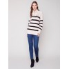 Striped Sweater with Cowl Neck - Almond