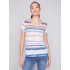 Striped V-Neck Linen T-Shirt - Pastel