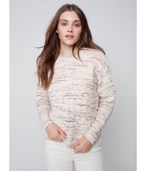 Sweater with Decorative Stitching - Powder