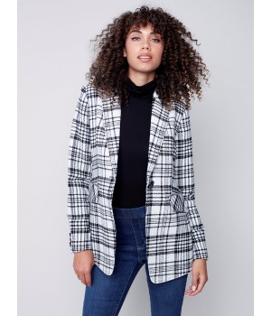 Tailored Plaid Blazer - Black & Cream