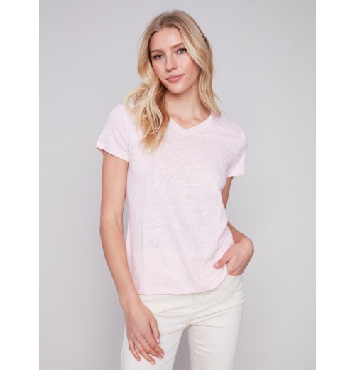 V-Neck Linen T-Shirt - Lotus