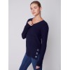 V-Neck Sweater with Grommet Detail - Navy