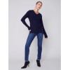 V-Neck Sweater with Grommet Detail - Navy