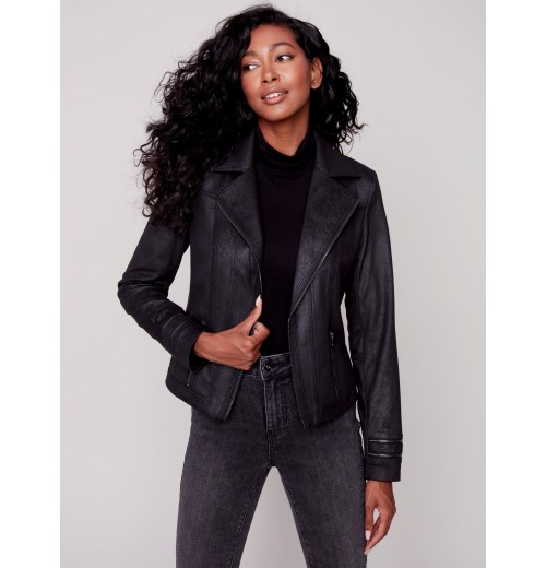 Vintage Faux Suede Perfecto Jacket - Black